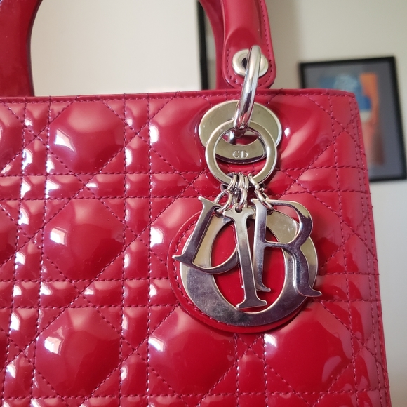 Lady D.ior red patent silver hw medium bag - Picture 8 of 12